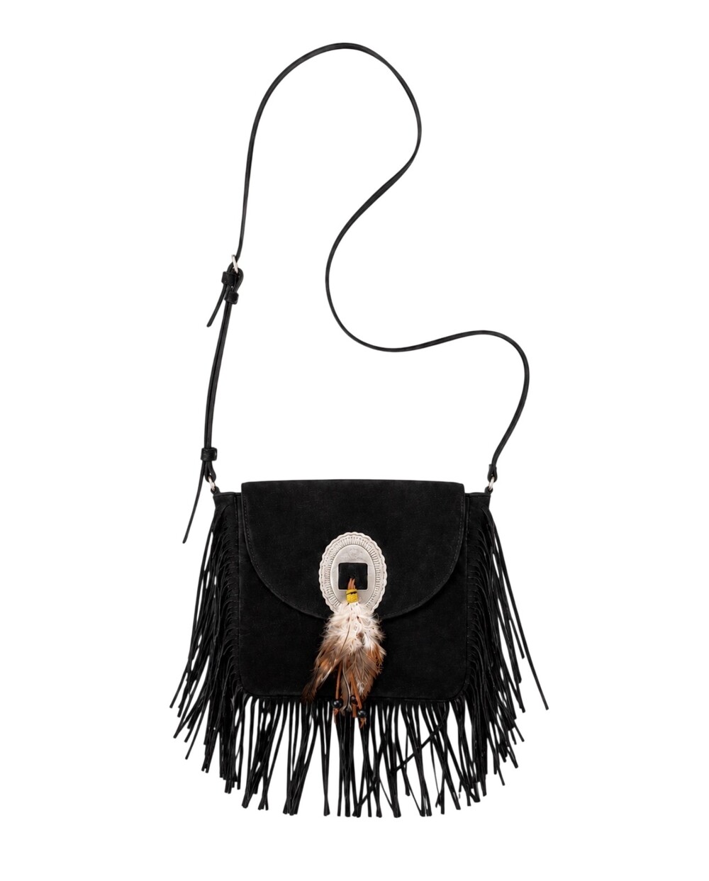 Ralph Lauren Black Suede Fringe Concho Bag